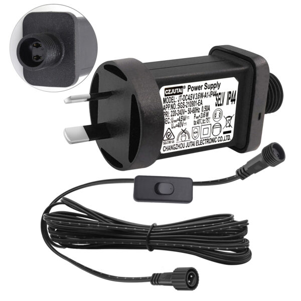 Power Adapter for CZJUTAI JT-EL/FC4.5V3.6W-IP20 Christmas Lighting with a 3M Cable and 1-click button switch on power cord. [A23W]