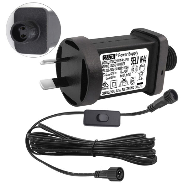 Power Supply for CZJUTAI JT-DC31V 6W-IP44 Christmas Lighting with a 3M Cable and 1-Click Button Switch on Power Cord[A56W]