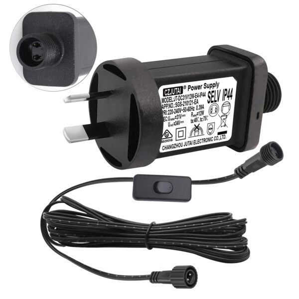 Power Supply for CZJUTAI JT-DC31V 12W-IP44 Christmas Lighting with a 3M Cable and 1-Click Button Switch on Power Cord[A5TW]