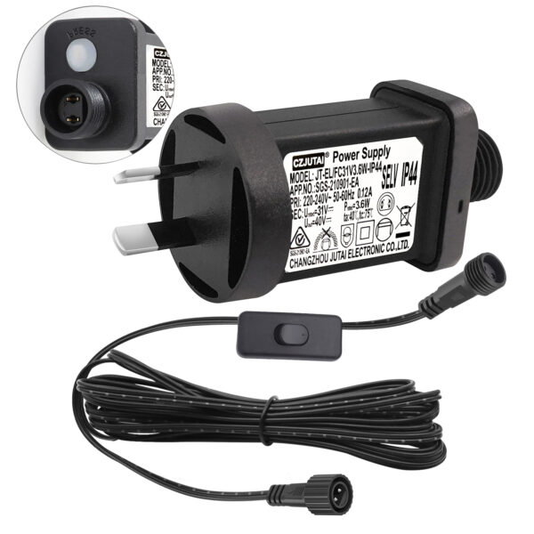 Power Supply CZJUTAI JT-EL/FC31V 3.6W for Christmas Lighting, String Light, Projector Light,Button+with 1-Click Button Switch on Power Cord [C53M]
