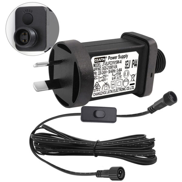 Power Supply CZJUTAI JT-EL/FC31V15W /9W /7.2W /6W /4.5W /3.6W for Christmas Lighting, String Light, Projector Light,Button+with 1-Click Button Switch on Power Cord [C5TX]