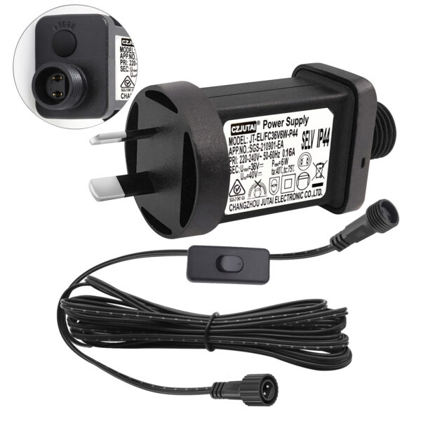 Power Supply CZJUTAI JT-EL/FC36V 6W /4.5W /3.6W for Christmas Lighting, String Light, Projector Light,with 1-Click Button Switch on Power Cord [C76W]