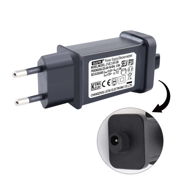 CZJUTAI IP44 LED Transformer Power Supply for Christmas Lighting with Plug - European Plug (Single Round Hole Tip - Constant On - DC3.5V 1.5W)[F115]