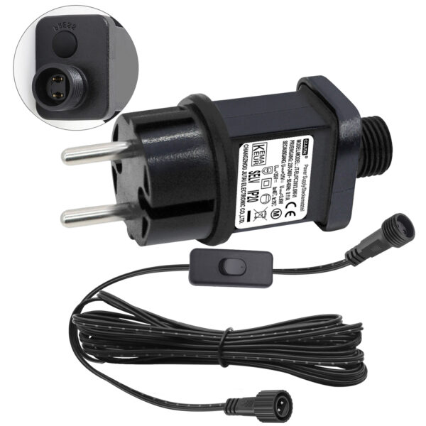 CZJUTAI IP44 31V3.6W LED Transformer Christmas Lighting Power Supply with Plug - European Plug with 3m cable and 1-click button, turn on the power cord [G53W]