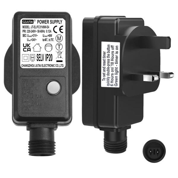 31V Transformer Plug 8 Lighting Modes, Memory Function, 6-Hour Timer, Waterproof Power Supply Adapter for Christmas Lights