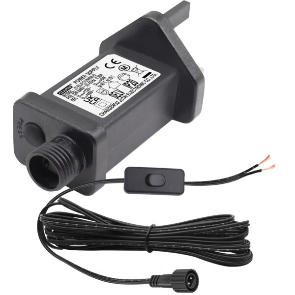 Power Supply for CZJUTAI JT-DC12V 6W-I3 Christmas Lighting with a 3M Cable and 1-click button switch on power cord [W36W]