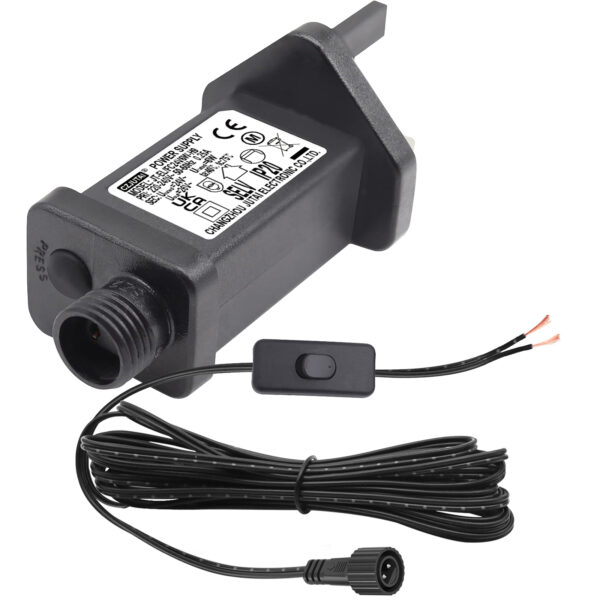 Power Supply for CZJUTAI JT-EL/FC24V 6W-H9 Christmas Lighting with a 3M Cable and 1-click button switch on power cord [W46W]