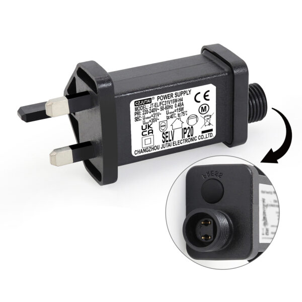 Power Adapter for Christmas Lighting, 31V15W, IP20, Multifunction Control Button, AC Mains, Transformer, Tabletop Mount [W5T5]