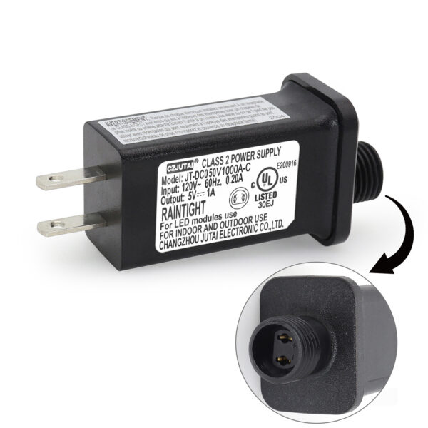 CZJUTAI JT-DC050V1000 5V1A IP44 Low Voltage LED Driver US CA Plug Replacement for String Light, Projector Light, Fairy Lights [X250]